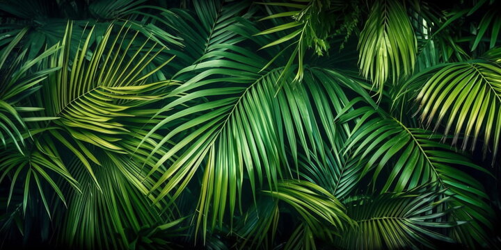 Tropische Blätter Hintergrund. Grüne Palmenblätter, Natur Hintergrund mit AI erstellt