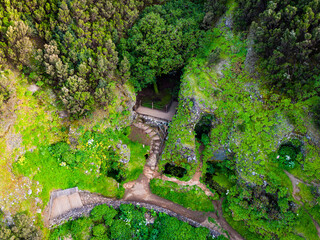 Aerial View at Sacred Tree Garoe near Villa de Valverde at El Hierro Island. Canary Island, Spain.
