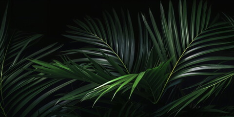 Obraz premium Tropische Blätter im Hintergrund. Grüne Palmblätter, Natur Hintergrund mit KI erstellt 