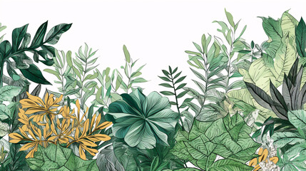 Obraz na płótnie Canvas illustration of botanical plant leaves and flowers wallpaper great for post cards generative ai