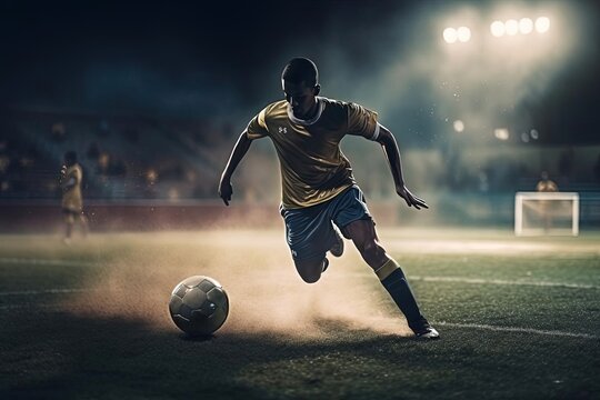 Cinematic Soccer Player Dribbling on Field with Game Ready Look, Generated AI