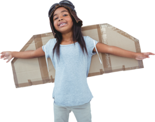 Girl with fake wings pretending to be pilot