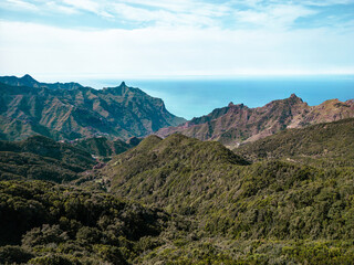 Fototapeta na wymiar Aerial View of Beautiful Mountains of the Anaga Rural Park in Tenerife, Canary Islands, Spain. 