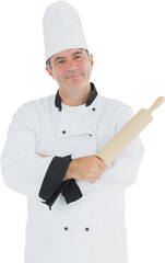 Portrait of smiling male chef holding rolling pin