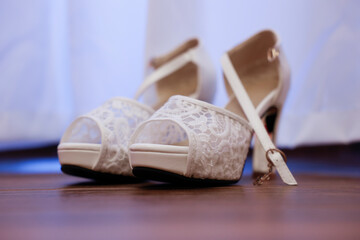 bellissime ed elegantissime scarpe da donna con i tacchi sopra un pavimento in legno 