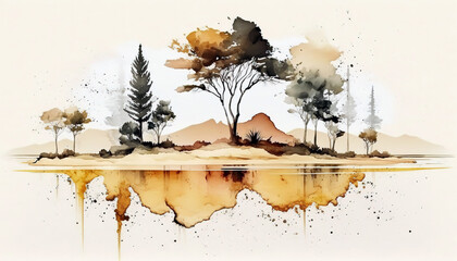 watercolor nature landscape minimalism , generative ai 