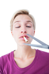 Beautiful blonde cutting a cigarette 
