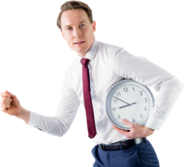 A businessman running with clock