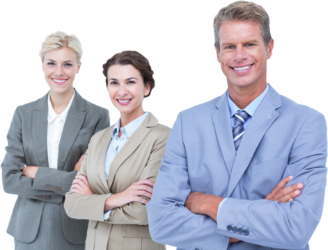 Businessman in a row with his business team