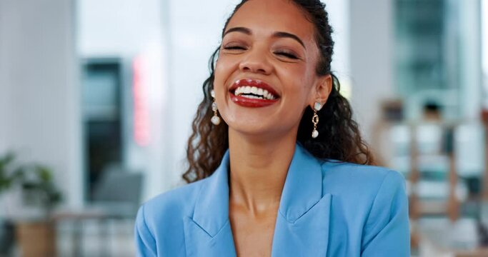 Face, business woman and smile with arms crossed in office, pride for call center career or job. Portrait, professional and happy, proud and confident female telemarketer or person from South Africa.