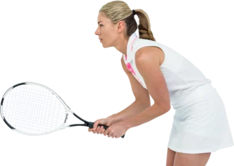 Tuinposter Athlete playing tennis with a racket  © vectorfusionart