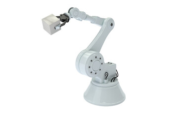 Digital image of robotic hand holding with metal cube