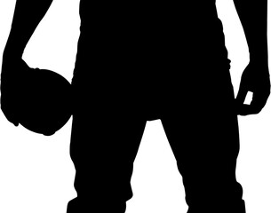 Midsection of silhouette American football player with ball 