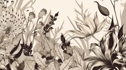 autumn botanical background leaves and flowers and plants generative ai