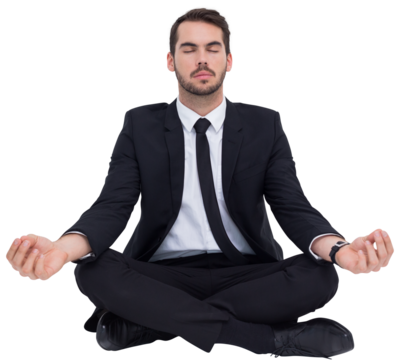 Peaceful businessman sitting in lotus pose relaxing - Powered by Adobe
