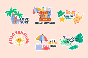 Summer set of doodle badge label design with lettering