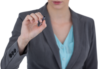 Businesswoman using invisible digital screen