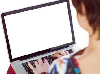 Cropped image of woman using laptop