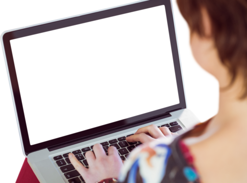 Cropped image of woman using laptop