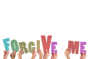 Cropped hands holding colorful words forgive me