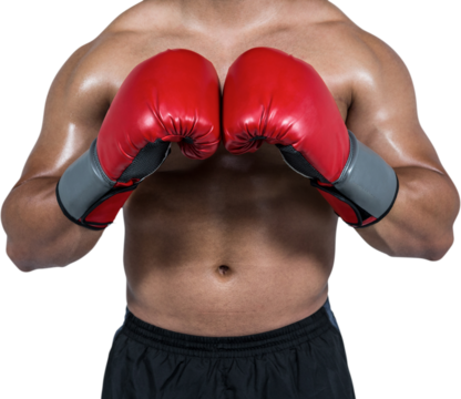 Midsection of boxer with gloves