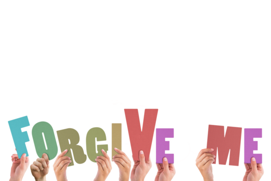 Cropped hands holding colorful words forgive me - Powered by Adobe