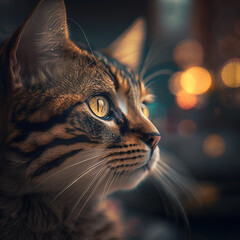 This AI-made photo of a cat with bokeh is charming and playful. The dreamy effect draws attention to the pup's posture and expression, making it perfect for creative projects like ads and social media