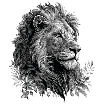 Hand Drawn Engraving Pen and Ink Lion with Curly Hair Vintage Vector Illustration