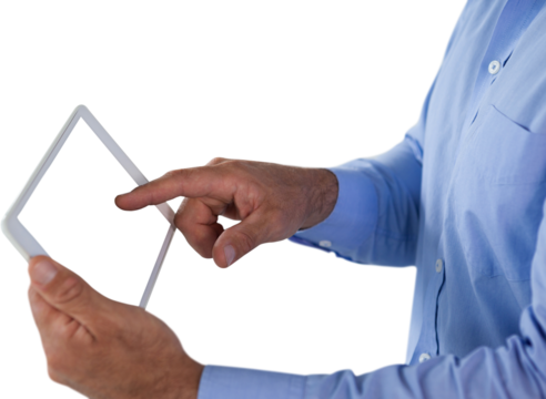 Mid section of businessman using tablet computer