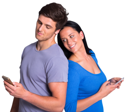 Young couple sending a text