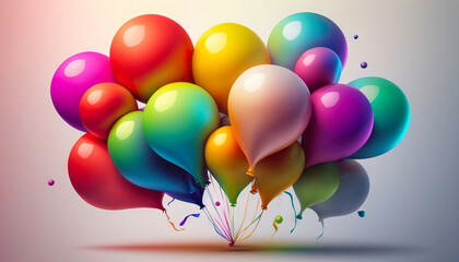 Bunch of flying colorful balloons background. Party and Celebration concept on uniform background. Generative AI