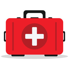 Illustration vector of first aid kit with flat design style,shadow and white background.Perfect for element graphic in poster,flyer,banner,infographic and animation at hospital and pharmacy.