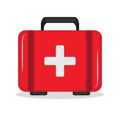 Obraz premium Illustration vector of first aid kit with flat design style,shadow and white background.Perfect for element graphic in poster,flyer,banner,infographic and animation at hospital and pharmacy.