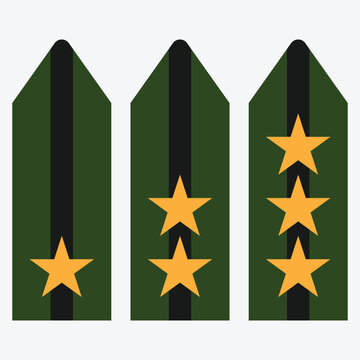Military ranks shoulder badges, army soldier chevron straps, vector. Military rank heraldic grade badges and soldier uniform signs with golden stars and buttons