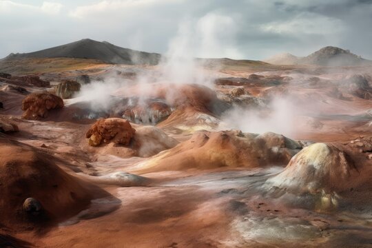 A surreal volcanic landscape with unusual rock formations - made with Generative Ai