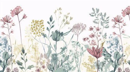 Garden Tapestry: Intricate Patterns of Spring Flowers in a Botanical Scene generative ai