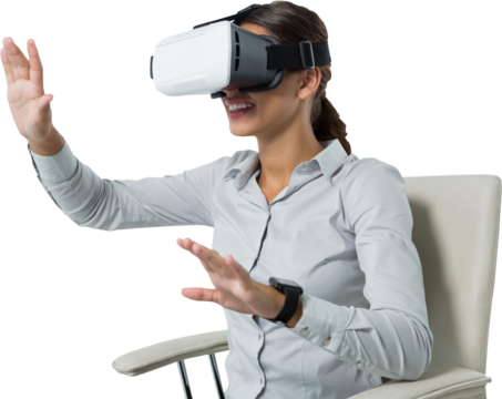 Female executive using virtual reality headset