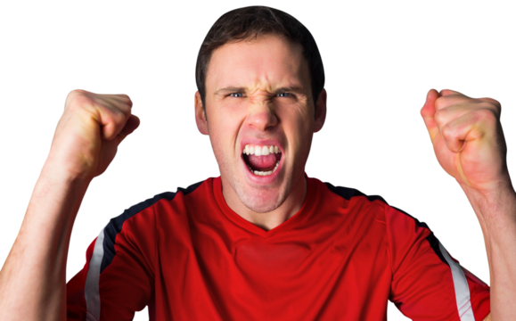 Cheering football fan in red