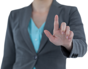 Midsection of woman using digital invisible screen