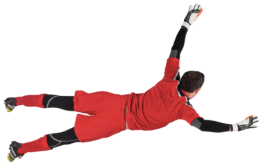 Fit goal keeper jumping up