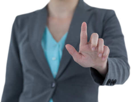 Midsection of woman using digital invisible screen