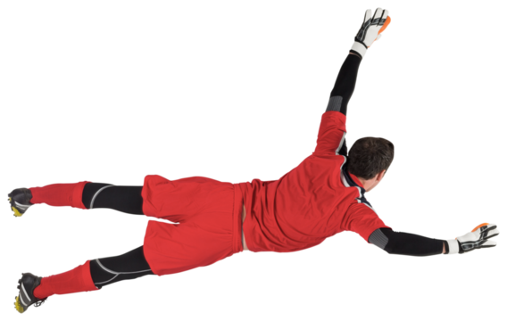 Fit goal keeper jumping up