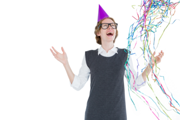 Happy geeky hipster wearing a party hat