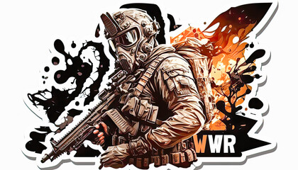 Cutout of war sticker on white background. Nice design for logo, patch, stickers, icon, illustration for children book, agenda, notebook - Generative AI