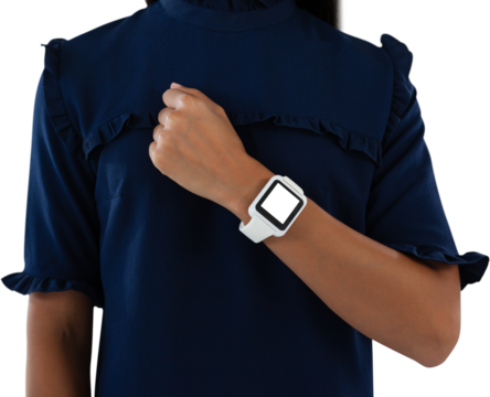 Female executive showing  smartwatch