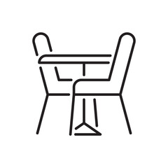 Table chairs line icon on white. Editable stroke