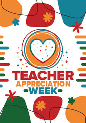 Teacher Appreciation Week in United States. Celebrated annual in May. In honour of teachers who hard work and teach our children. School and education. Student learning concept. Vector illustration
