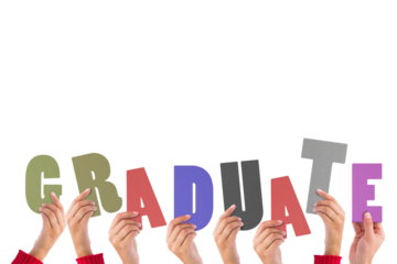 Cropped hands holding colorful word graduate