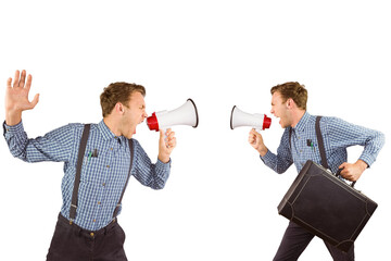 Multiple image of man shouting through megaphone