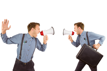 Multiple image of man shouting through megaphone